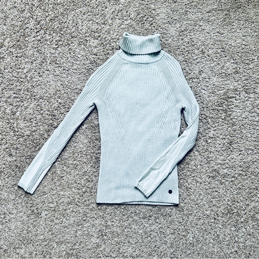 Womens Light Blue Ribbed Turtleneck Sweater Long Sleeve Slim‎ Fit
